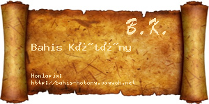 Bahis Kötöny névjegykártya